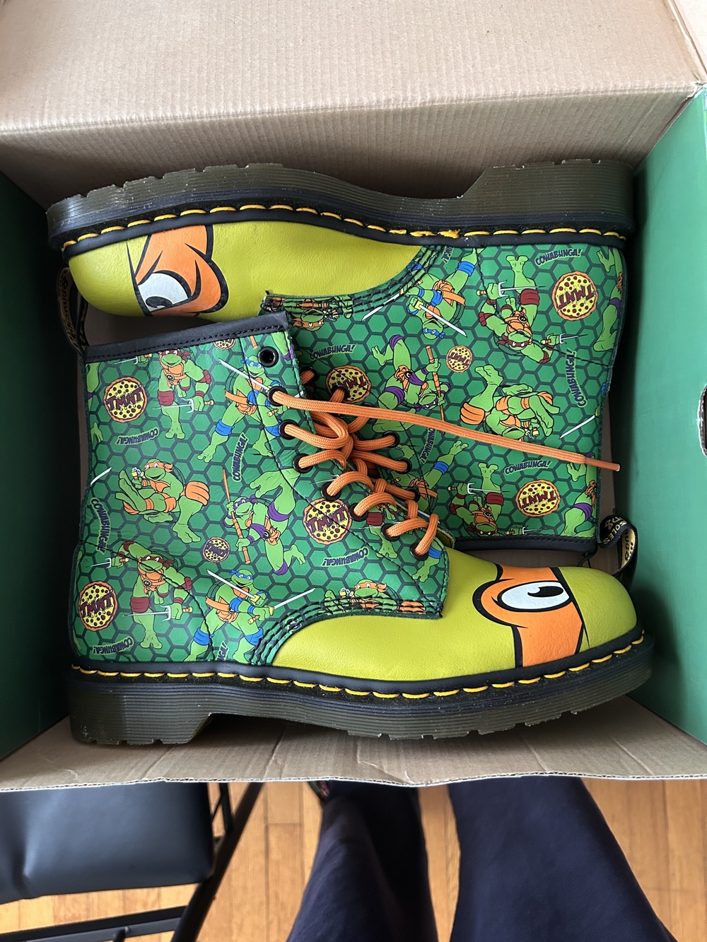 Dr. Martens x Teenage Mutant Ninja Turtles Green & Orange Boots - Picture 2 of 6
